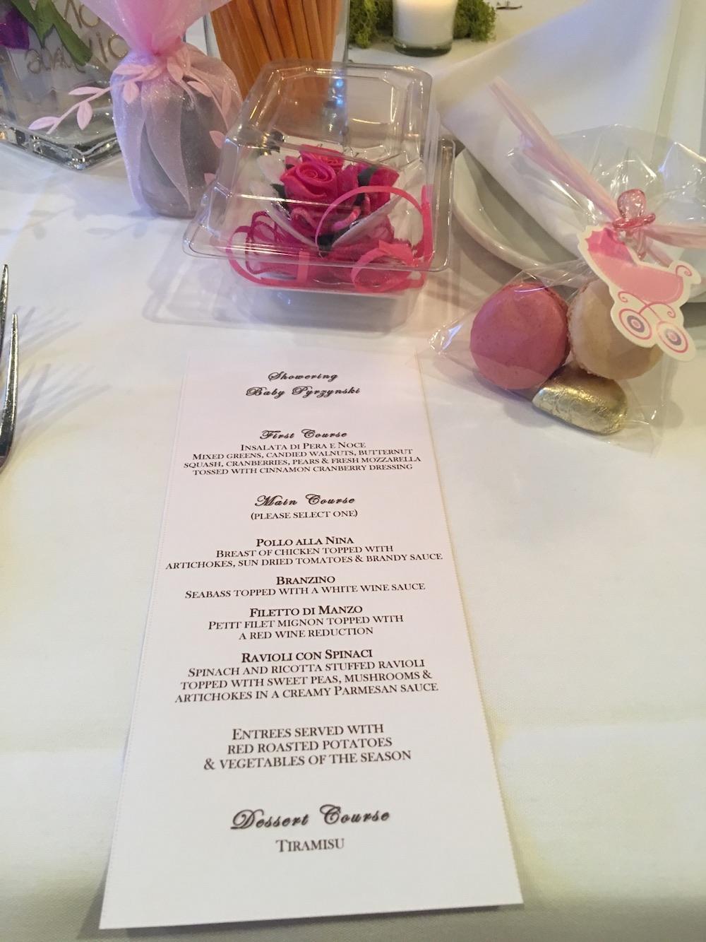 Frankie's Ristorante Baby Shower menu