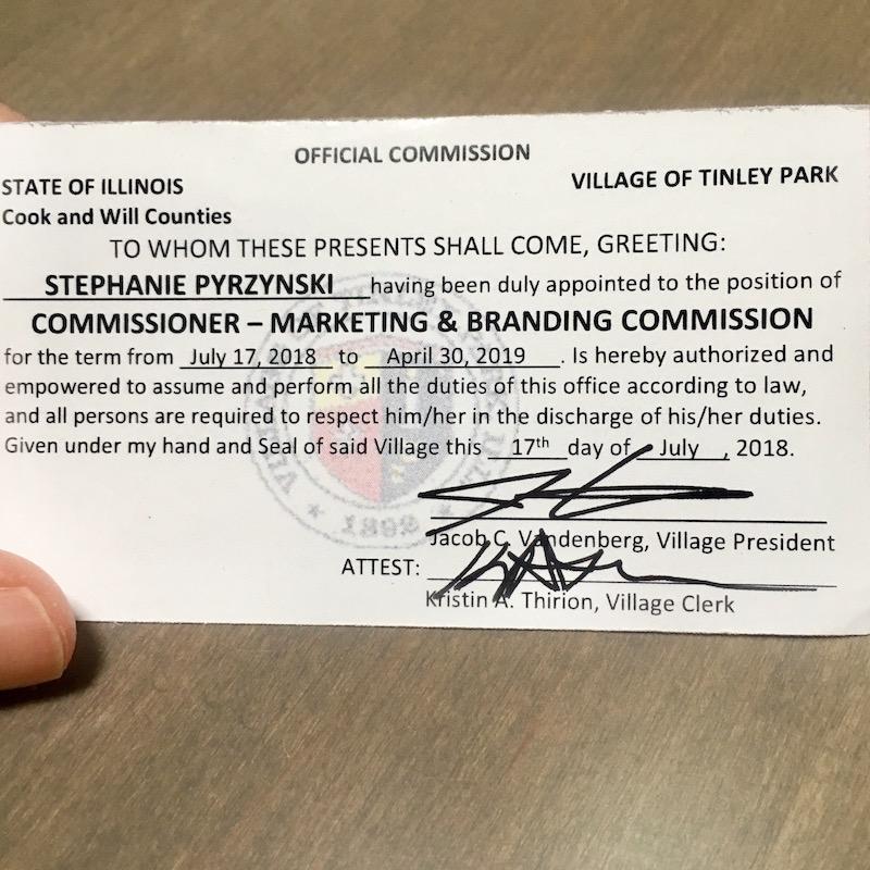 Stephanie Pyrzynski Tinley Park Marketing and Branding Commission Card
