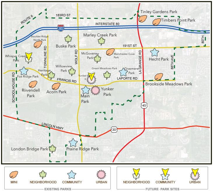 Map of all of Mokena's Parks