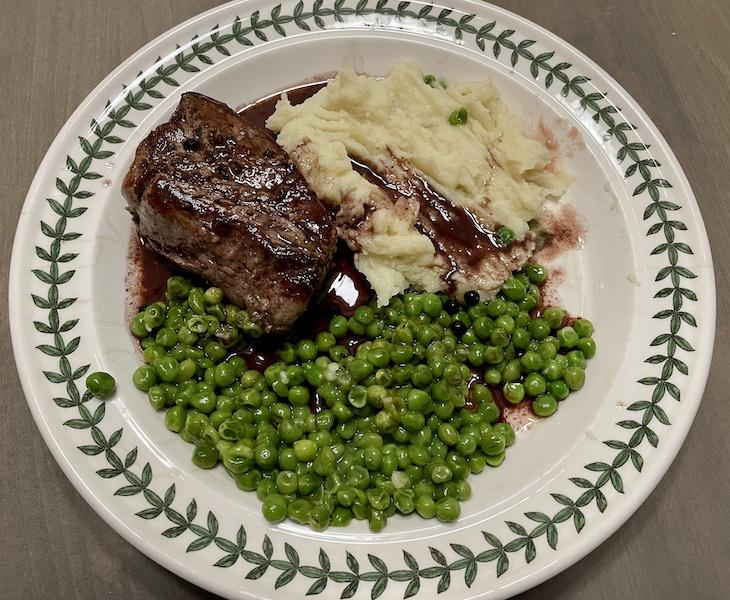 Plate photo of Filet Mignon Steak with Peas and Mashed Potatoes