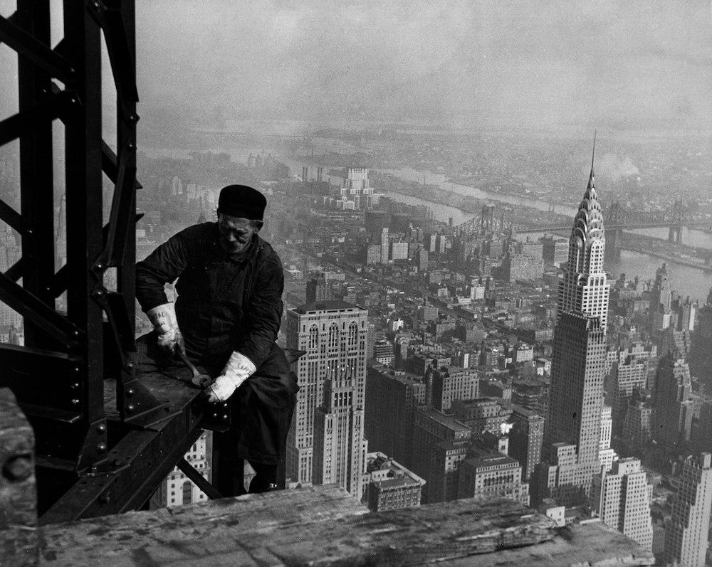 Worker on Empire State Building in New York City around 1930-31