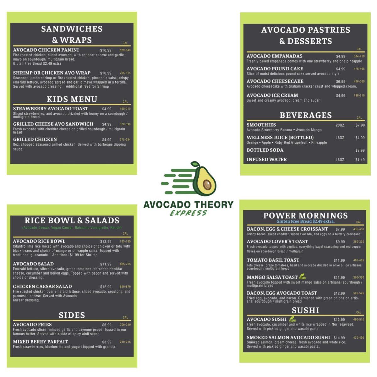 Avocado Express Tinley Park Menu - Opening Day January 4 2022