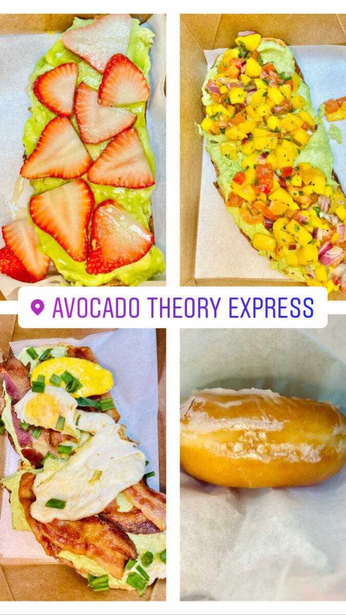 Avocado Theory Express - Breakfast - Strawberry Mango Salsa Bacon Eggs Toast Honey Glazed Donut