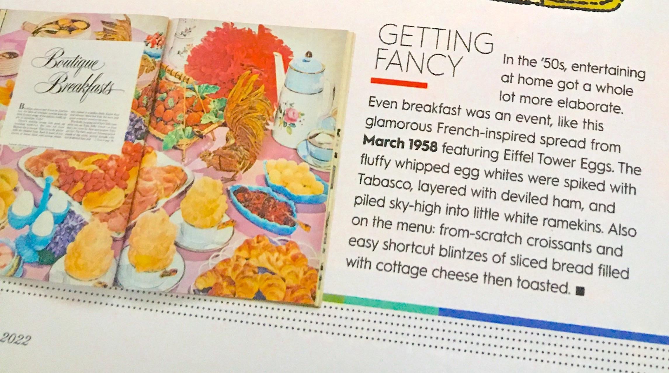 Better Homes and Gardens Breakfast Trends Then and Now - Getting Fancy - Eiffel Tower Eggs Recipe from March 1958