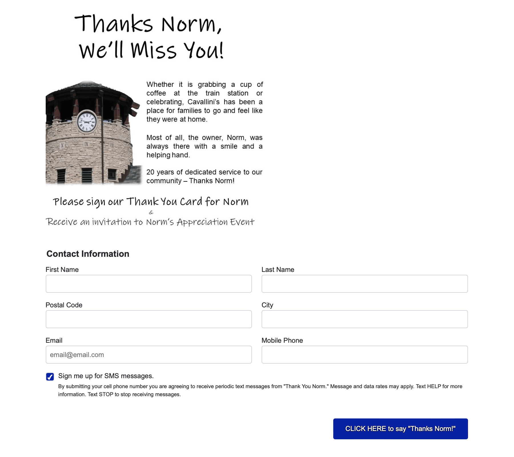 Thank You Norm - Cavallini's in the Park - Appreciation Event