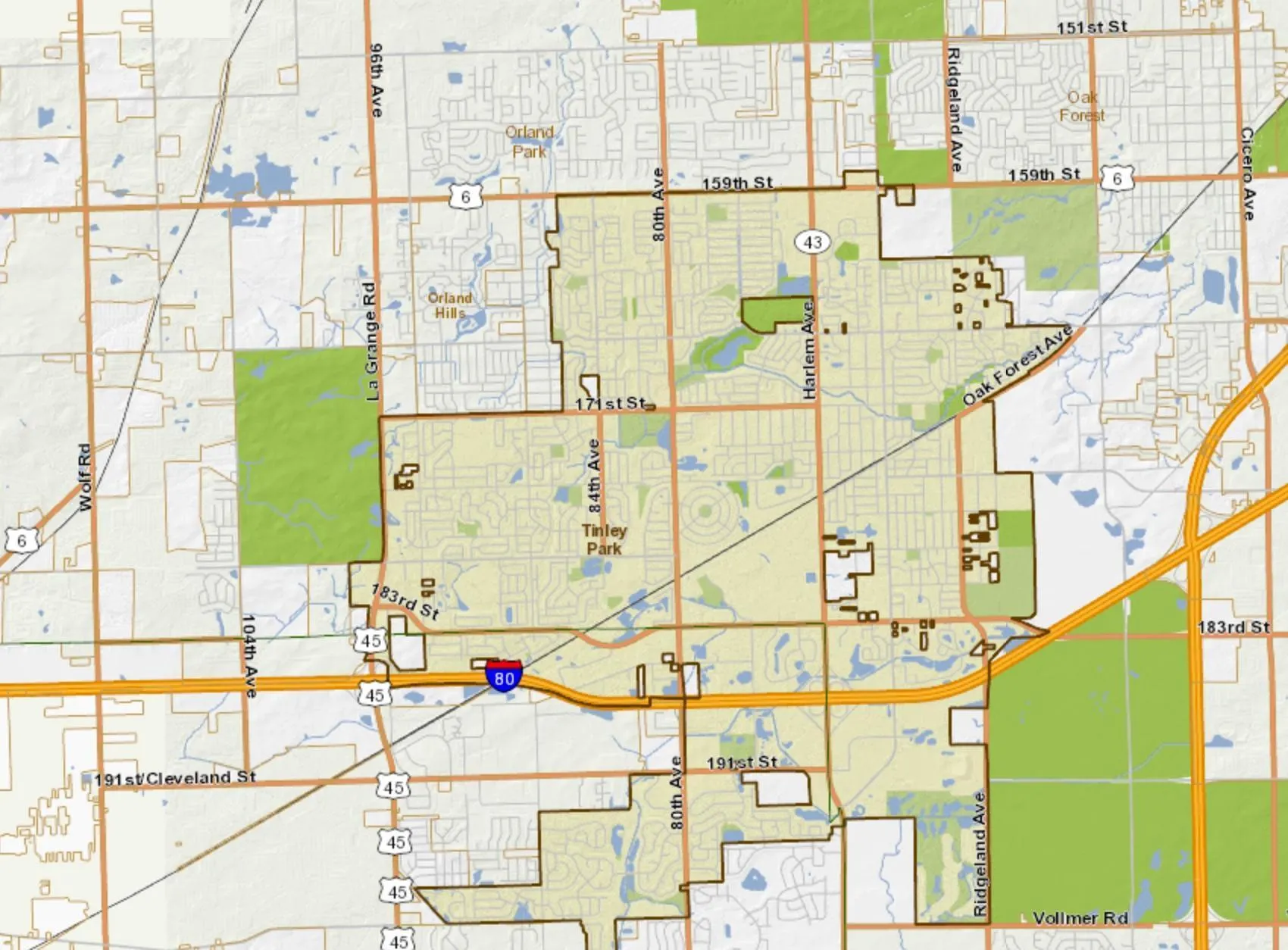 GIS Consortium Map of the Village of Tinley Park as of June 2018