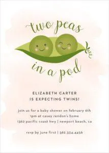 Twin Two Peas in a Pod Baby Shower Invitations