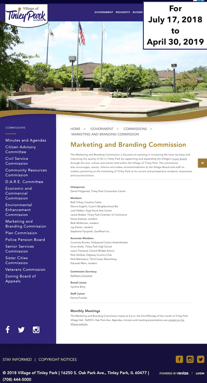 Homepage of Tinley Park Marketing and Branding Commission

