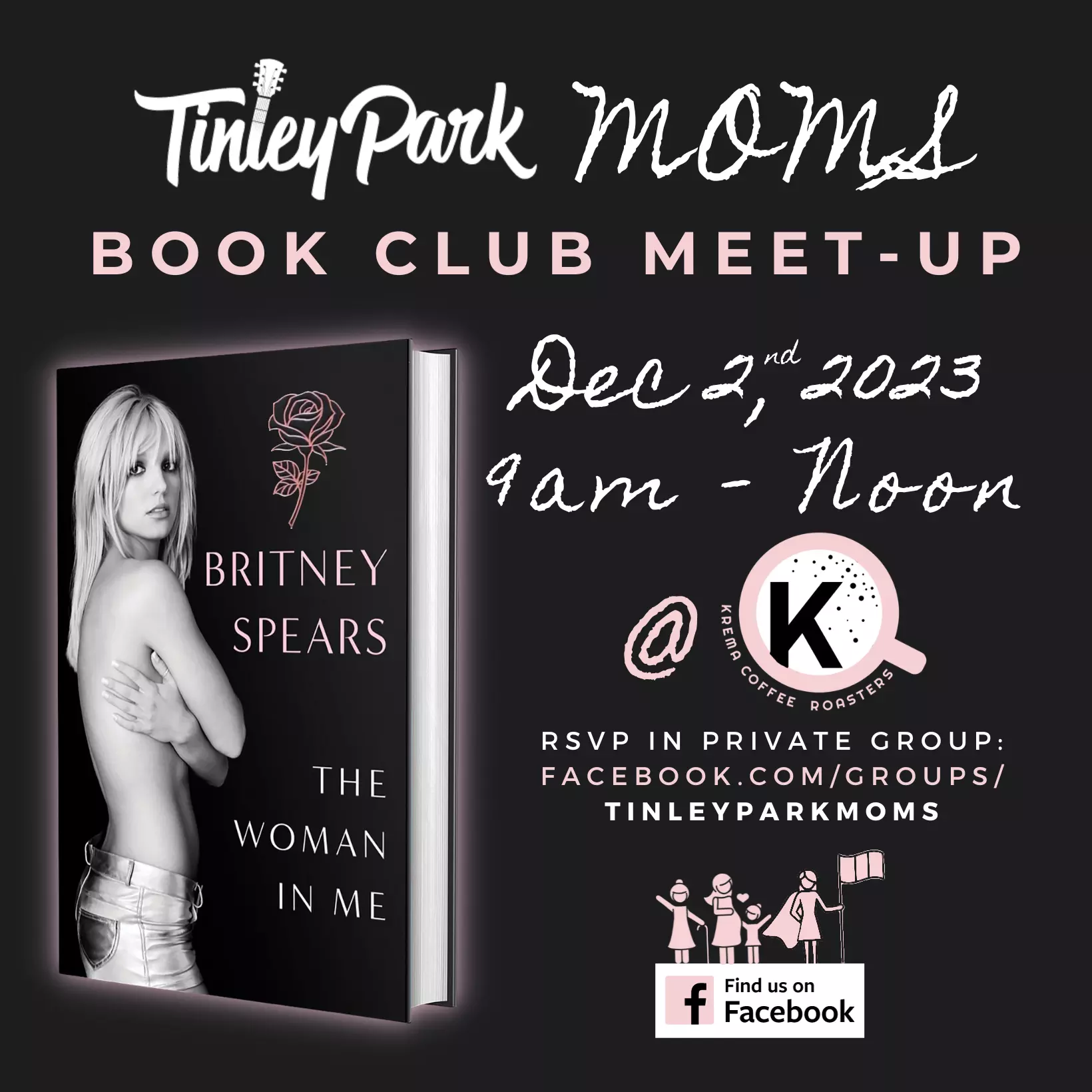 Tinley Park Moms Book Club - December 2, 2023 at Krema Coffee in Oak Park Avenue Metra Station - Discussing Britney Memoir