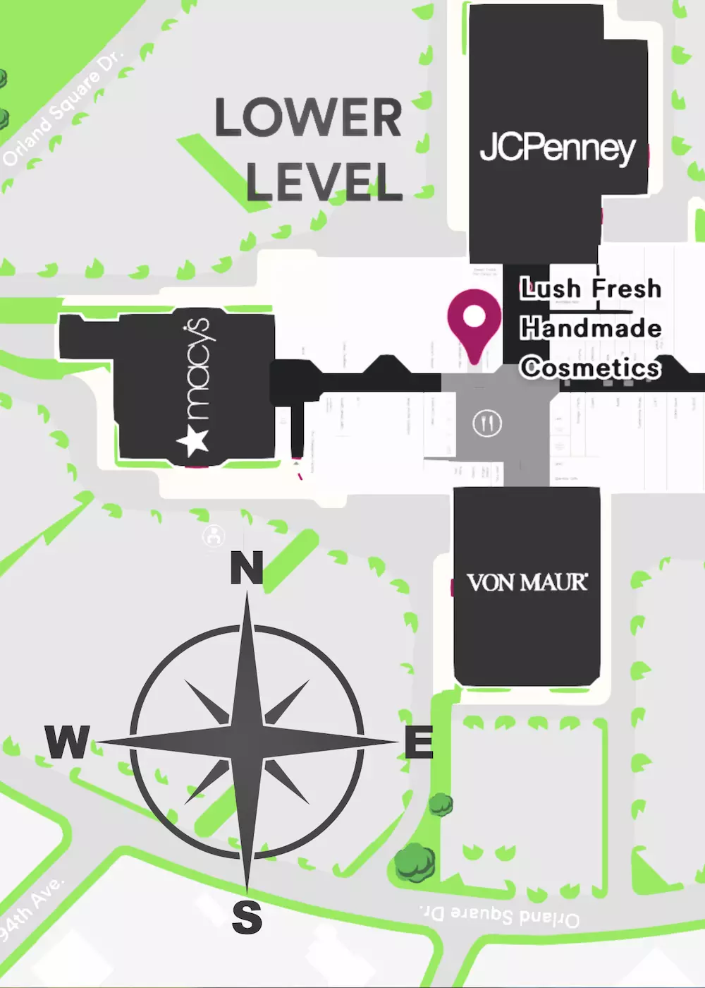 Where is Lush in Orland Square Mall on a map.